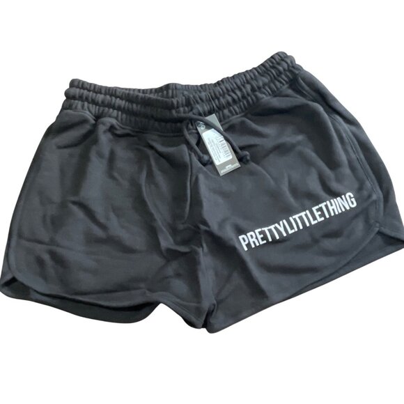 PrettyLittleThing Black Branded High Waist Runner Shorts Womens Size Medium - Picture 1 of 9